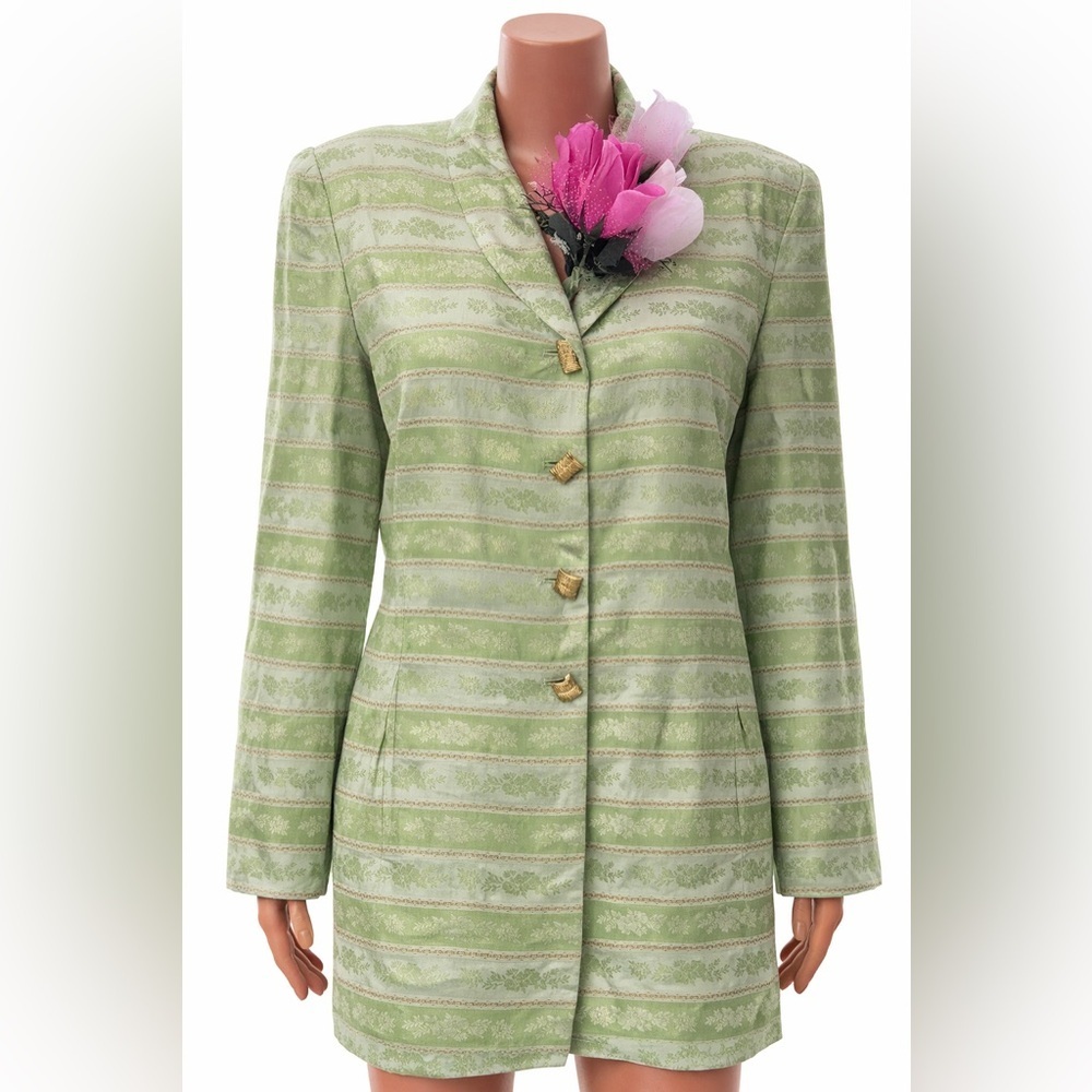 Tailored Light Green Striped Blazer Jacket